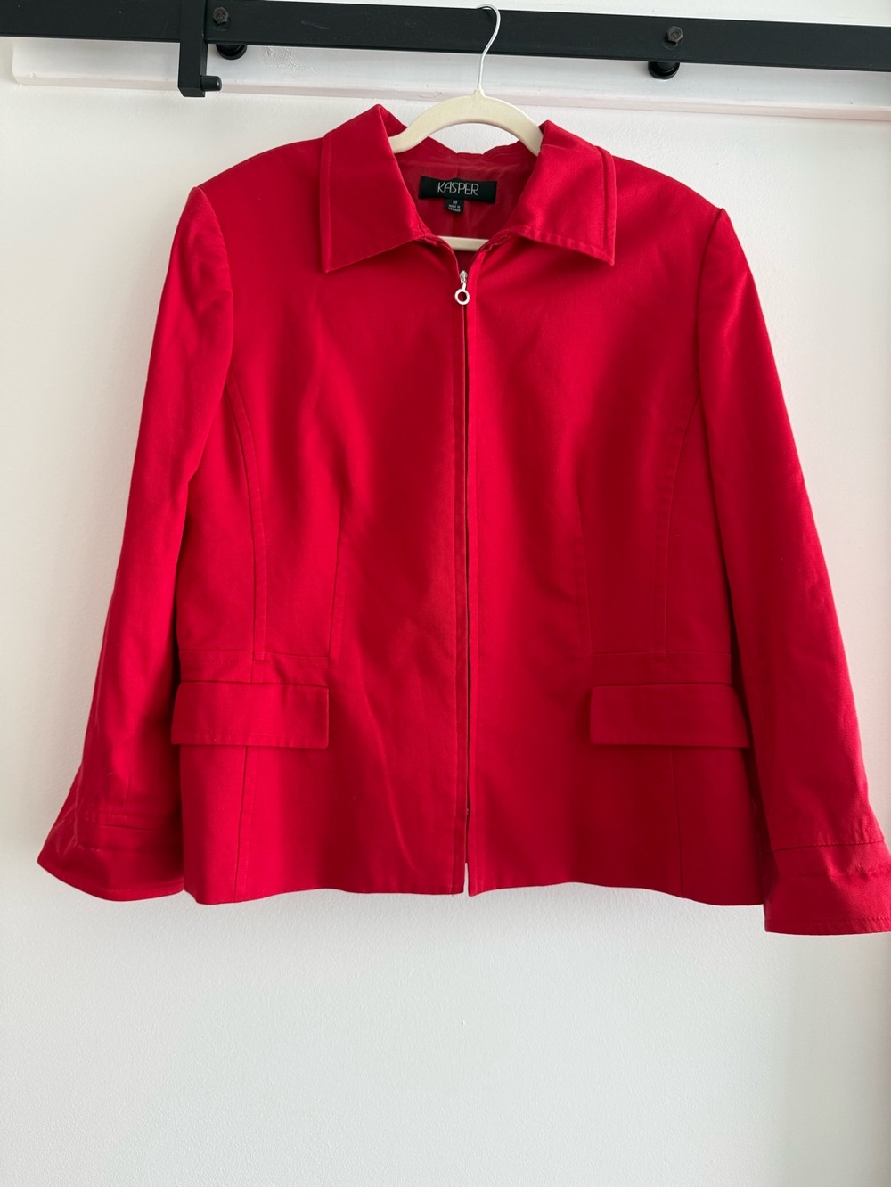 Kasper Bold Red Zip-Front Blazer Jacket